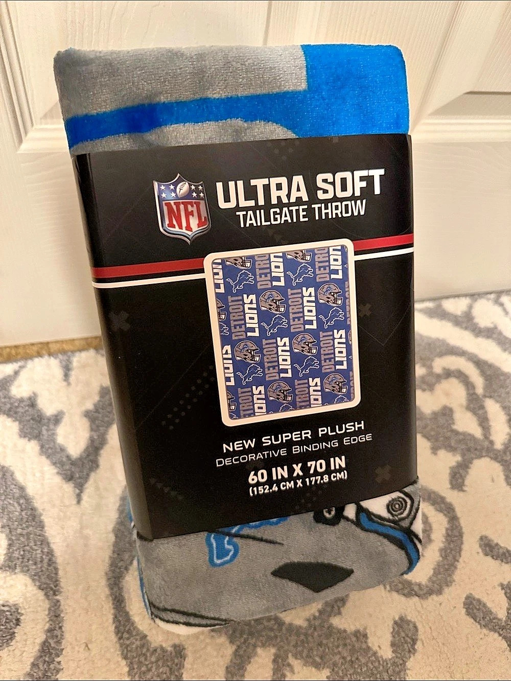NFL Detroit Lions Ultra Soft Tailgate Throw Blanket 60 x 70 Blue & Gray